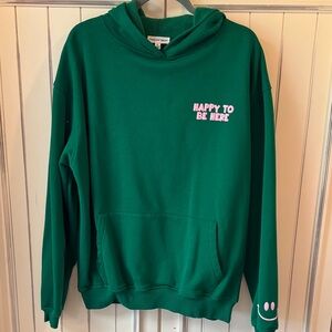Green 'Happy To Be Here' Hoodie with Pink Accent